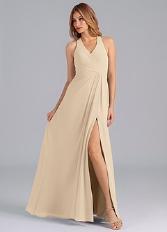 Azazie Dorota Bridesmaid Dresses Champagne A-Line Pleated Chiffon Dress image4