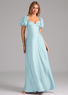 Azazie Fatima Bridesmaid Dresses Cloud Blue A-Line Sweetheart Neckline Stretch Satin Dress image1