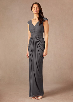 Azazie Lisolette Final Sale Steel Grey Sheath Pleated Mesh Dress image4