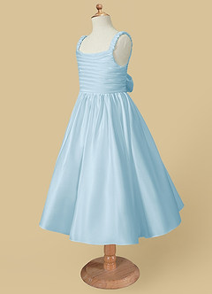 Azazie Cutie Pie vestidos de niña de las flores Vestido de Azul Cielo de Satin Mate de Corte En A con Plisado image6