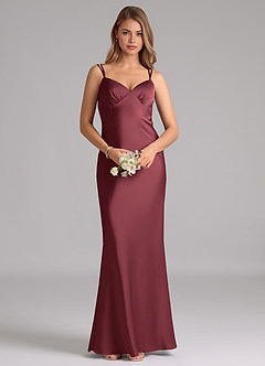 Azazie Suttona Bridesmaid Dresses Merlot A-Line Pleated Stretch Satin Dress image6