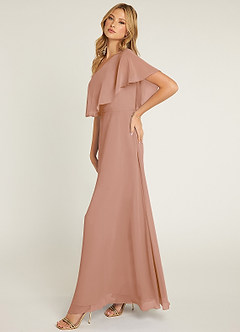 Azazie Lizzy Jurken voor bruidsmeisjes Jurk van Chiffon met A-Lijn One-Shoulder Champagne Roos image4