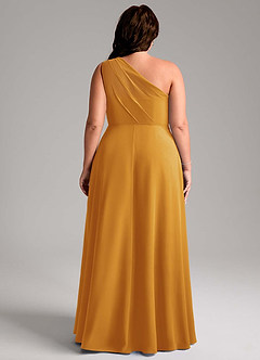 Azazie Phaedra Vestidos de damas de honor Vestido de Caramelo de Gasa de Corte en A con Hombro unilateral image8