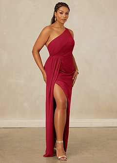 Christian Siriano Bridal for Azazie 1003 Bridesmaid Dresses Scarlet Sheath One Shoulder Chiffon Dress image12