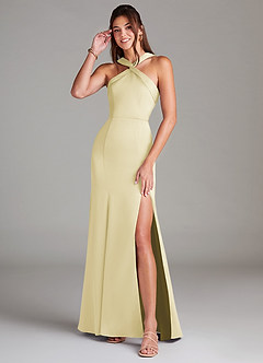Azazie Rue Vestidos de damas de honor Vestido de Sorbete De Limón de Satén Elástico de Corte Sirena con Plisado image1