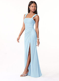 Azazie Jesaphine Bridesmaid Dresses Sky Blue Sheath Ruched Mesh Dress image4