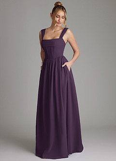 Azazie Caterina Bridesmaid Dresses Plum A-Line Corset Chiffon Dress image5