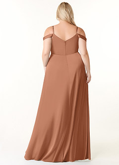 Azazie Ocean Bridesmaid Dresses Bronzer A-Line V-Neck Pleated Stretch Satin Dress image7