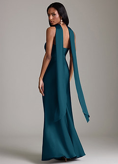 Azazie Saylor Vestidos de damas de honor Vestido de Azul Tinta de Satén Elástico de Corte Sirena con Sin tirantes image8