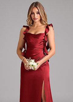 Azazie Jessamine Bridesmaid Dresses Scarlet Sheath Corset Stretch Satin Dress image7