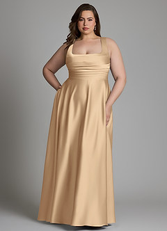 Azazie Azaria Brautjungfernkleider A-Linie Korsett Stretch-Satin Kleid Champagner image7