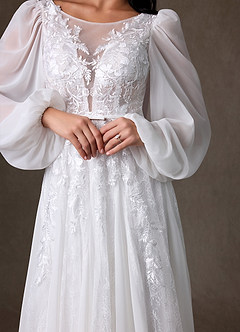 Azazie Keylani Wedding Dresses Diamond White A-Line Lace Dress image4