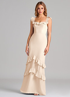 Azazie Marilynn 신부 들러리 드레스 인어 오프 더 숄더 쉬폰 바닥 길이 드레스 image1