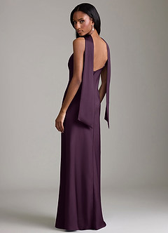 Azazie Cassiana Jurken voor bruidsmeisjes Jurk van Stretch Satijn met Zeemeermin Geplooid Pruim image2