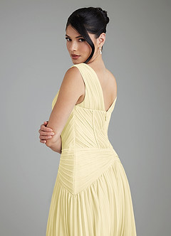 Azazie Kima Bridesmaid Dresses Lemon Sorbet A-Line Pleated Chiffon Dress image2