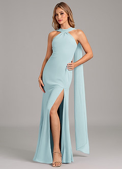 Azazie Kinsley Bridesmaid Dresses Sea Glass Mermaid Pleated Chiffon Dress image1