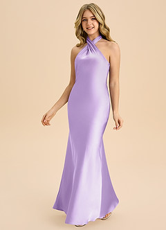 Azazie Chickie Junior Robe Fourreau en Satin extensible Plissée Lilas image5