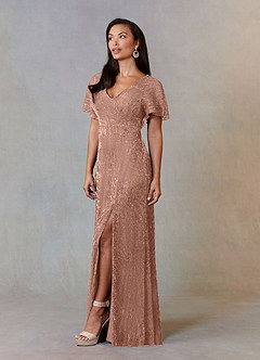 Upstudio Yuma Mother of the Bride Dresses Rose Gold A-Line Metallic Mesh Dress image3