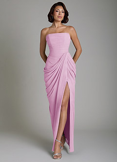 Azazie Nyra Robes de demoiselle d'honneur Robe Fourreau en Mousseline de soie Corset Rose Bonbon image1