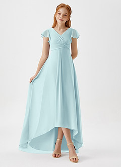 Azazie Breanne Junior Abito A-Line in Chiffon Sea Glass image3