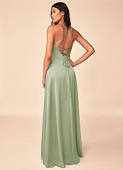 Azazie Mei Bridesmaid Dresses Dusty Sage A-Line V-Neck Stretch Satin Dress image2