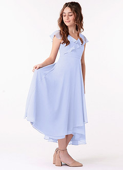 Azazie Posie Junior A-Linie Gestreift Chiffon Kleid Lavendel image3