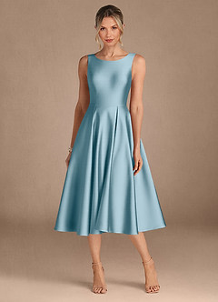 Azazie Fulton Mother of the Bride Dresses Moody Blue A-Line Pleated Stretch Satin Dress image5