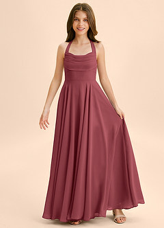 Azazie Kady Junior Robe Trapèze en Mousseline de soie Encolure en Forme de Cœur Merlot image3