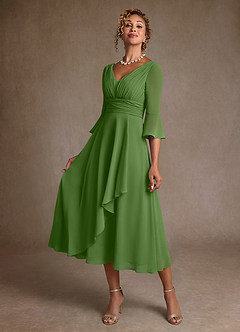 Azazie Aerynne Kleider für die Brautmutter A-Linie Plissee Chiffon Kleid Basilikum image3