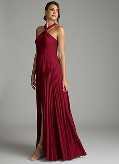 Azazie Afra Essayer des robes à la maison Robe Trapèze en Mousseline de soie Plissée Bourgogne image4