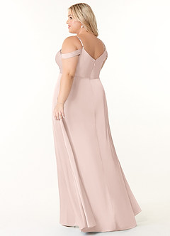 Azazie Ocean Robes de demoiselle d'honneur Robe Trapèze en Satin extensible Col V plissé Rose Pâle image11