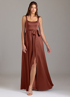 Azazie Elliott Bridesmaid Dresses Auburn A-Line with Pockets Stretch Satin Dress image5