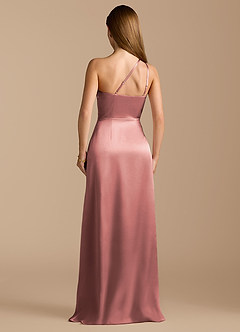 Azazie Trina Bridesmaid Dresses Dusty Rose A-Line One Shoulder Metallic Satin Dress image9