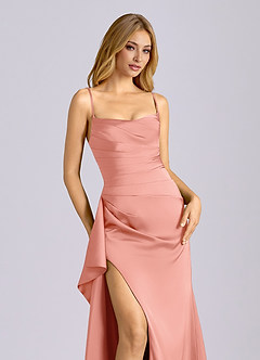 Azazie Sarai Suknie dla druhen Osłona Gorset Satyna elastyczna Do ziemi Sukienka image4