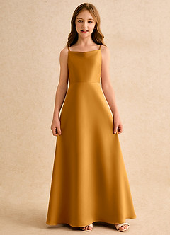 Azazie Joella Girls Formal Flower Girl Dresses Butterscotch A-Line Pleated Matte Satin Dress image5