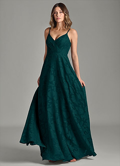 Azazie Amani Bridesmaid Dresses Pine A-Line Pleated Floral Burnout Dress image4