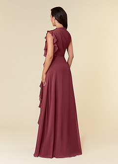 Azazie Narine Mother of the Bride Dresses Merlot A-Line High Neckline Pleated Chiffon Dress image4