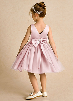 Azazie Tadpole Robe Demoiselle D'honneur Fillette Robe Trapèze en Mat Satiné Plissée Rose Poudré image5