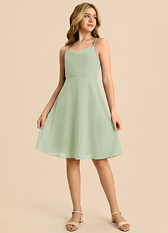 Azazie Shale Dusty Sage A-Line Bow Chiffon Dress image4