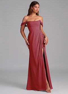 Azazie Johana Jurken voor bruidsmeisjes Converteerbaar Jurk van Chiffon met Zeemeermin Off the Shoulder Granaatappel image6