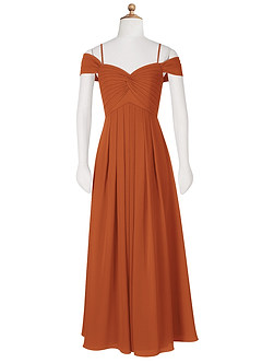 Azazie Kaitlynn Junior Cinnamon A-Line Off the Shoulder Chiffon Dress image9