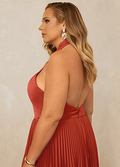 Christian Siriano Bridal for Azazie 1007 Bridesmaid Dresses Rust A-Line Pleated Stretch Satin Dress image9