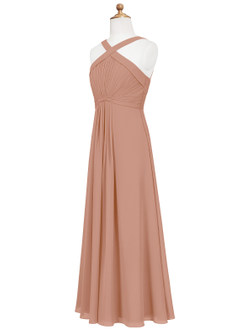 Azazie Anthea Junior Champagne Rose Pleated Chiffon Dress image8