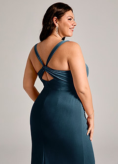 Azazie Mero Bridesmaid Dresses Blue Topaz Mermaid Pleated Velvet Dress image9