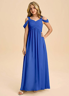 Azazie Lianne Junior Royal Blue A-Line Off the Shoulder Chiffon Dress image3