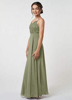 Azazie Sonya Junior Pistachio A-Line Lace Chiffon Dress image3