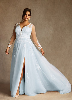 Azazie Ariya Wedding Dresses Misty Blue A-Line Lace Tulle Dress image10