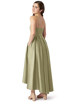 Azazie Jemima Junior Pistachio A-Line with Pockets Stretch Satin Dress image5