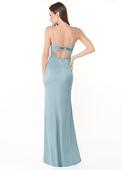 Azazie Leonis Bridesmaid Dresses Moody Blue Mermaid Pleated Stretch Satin Convertible Dress image3