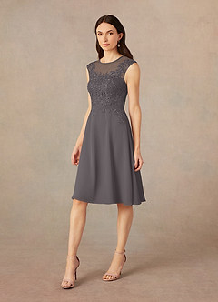 Azazie Klaus Mother of the Bride Dresses Steel Grey A-Line Scoop Sequins Chiffon Dress image4